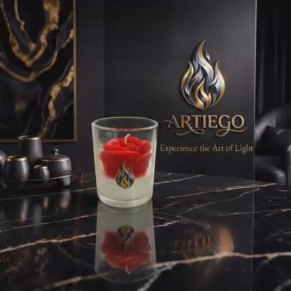 Red Rose Candle - L3.0 W3.0 H3.25